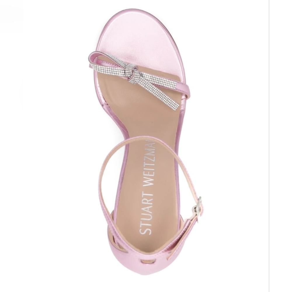 Stuart Weitzman Nudist Cotton Candy  Crystal Bow Sandals - Picture 5 of 9